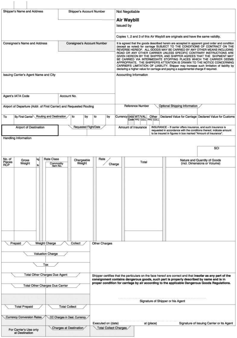 Sample Air Waybill form