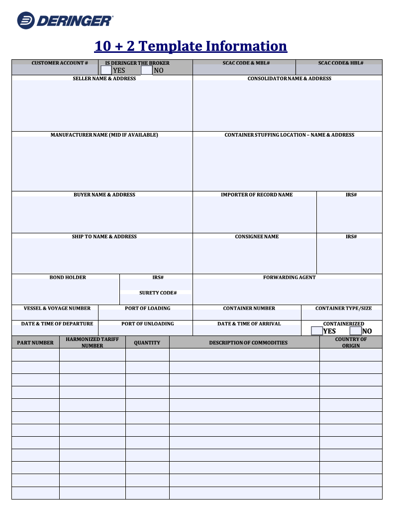 Importer Security Filing form